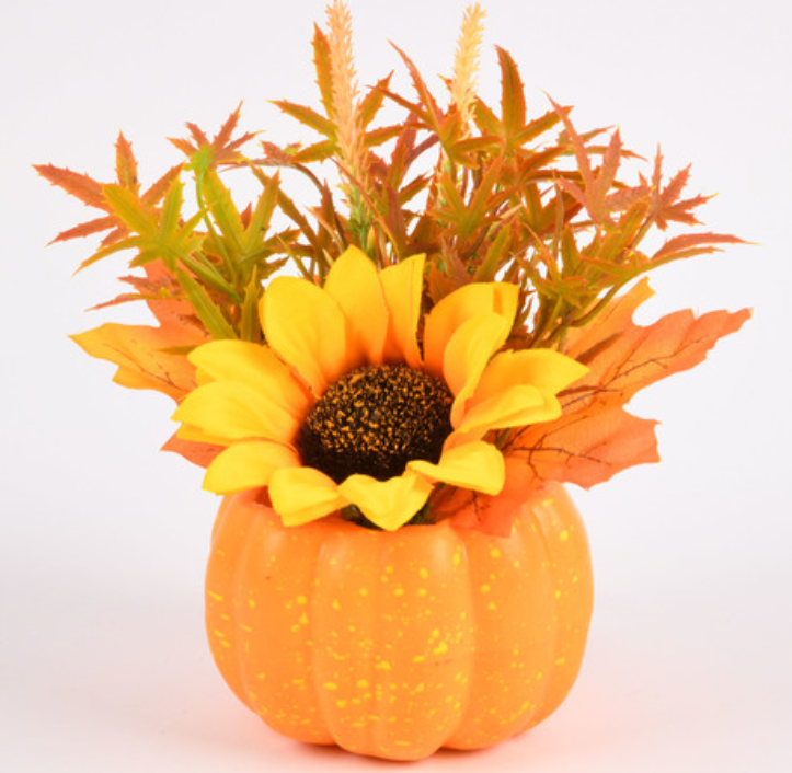 139798 HT THANKSGIVING PUMPKIN W/SUNFLOWER TABLE DECO (12/pk)