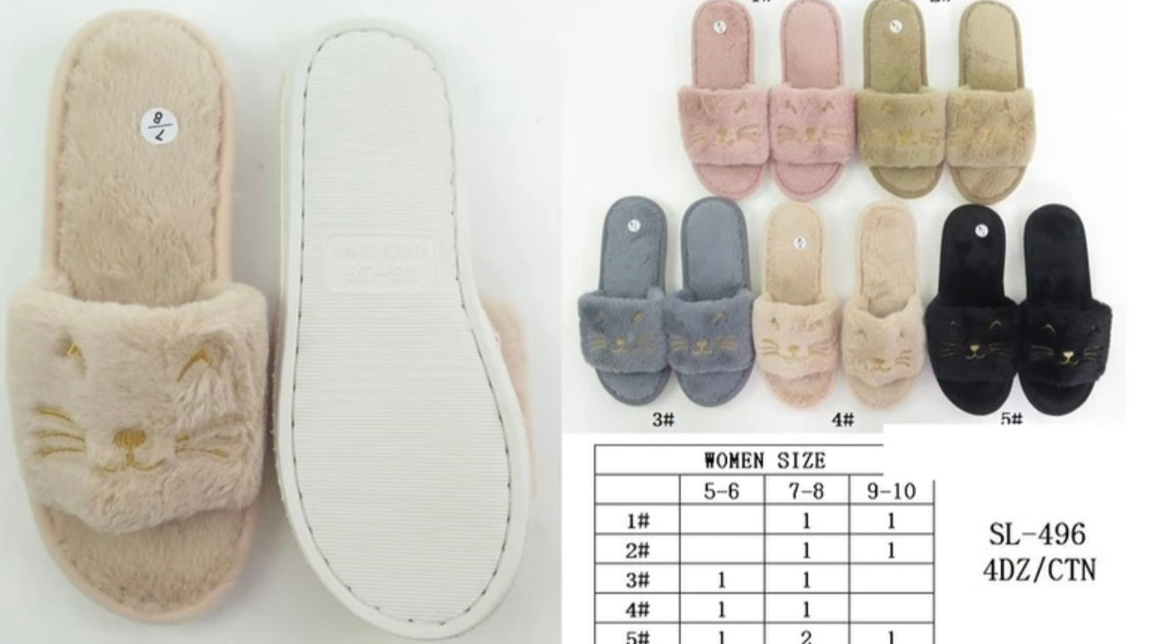 SL496 FAUX WINTER SLIPPERS OPEN TOE 4DZ/CT (12)