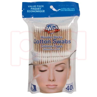 24024 Wish Cotton Swabs Wood 200CT 2PK HD (48/CS)