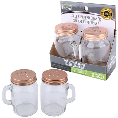 33028 Ideal Kitchen Glass Handle Salt & Pepper Shaker 4oz Rose Gold 2PK (24/CS)