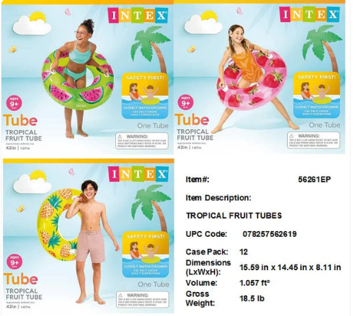 56261E 42"INTEX TROPICAL FRUIT TUBES AGES 9+ (12/CS)