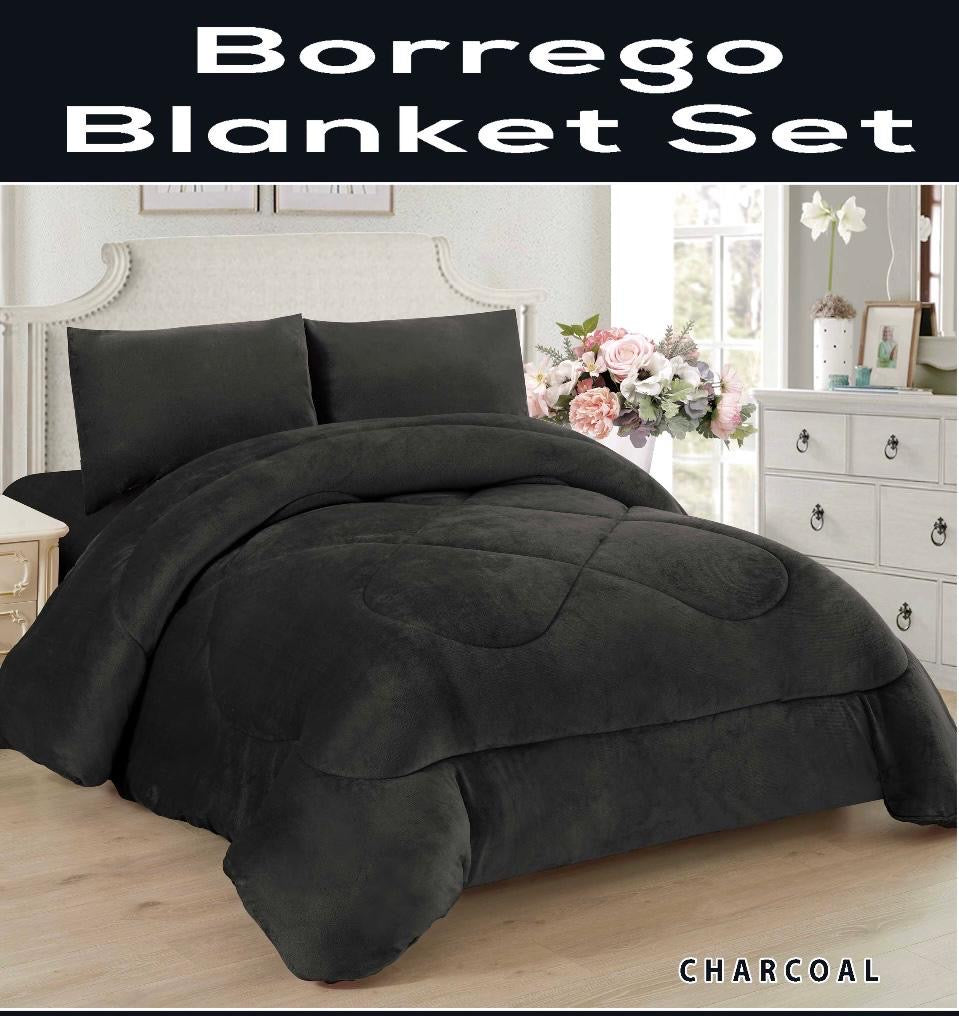 4510Q-CH SOLID BORREGO BLANKET QUEEN SIZE CHARCOAL (7PCS)