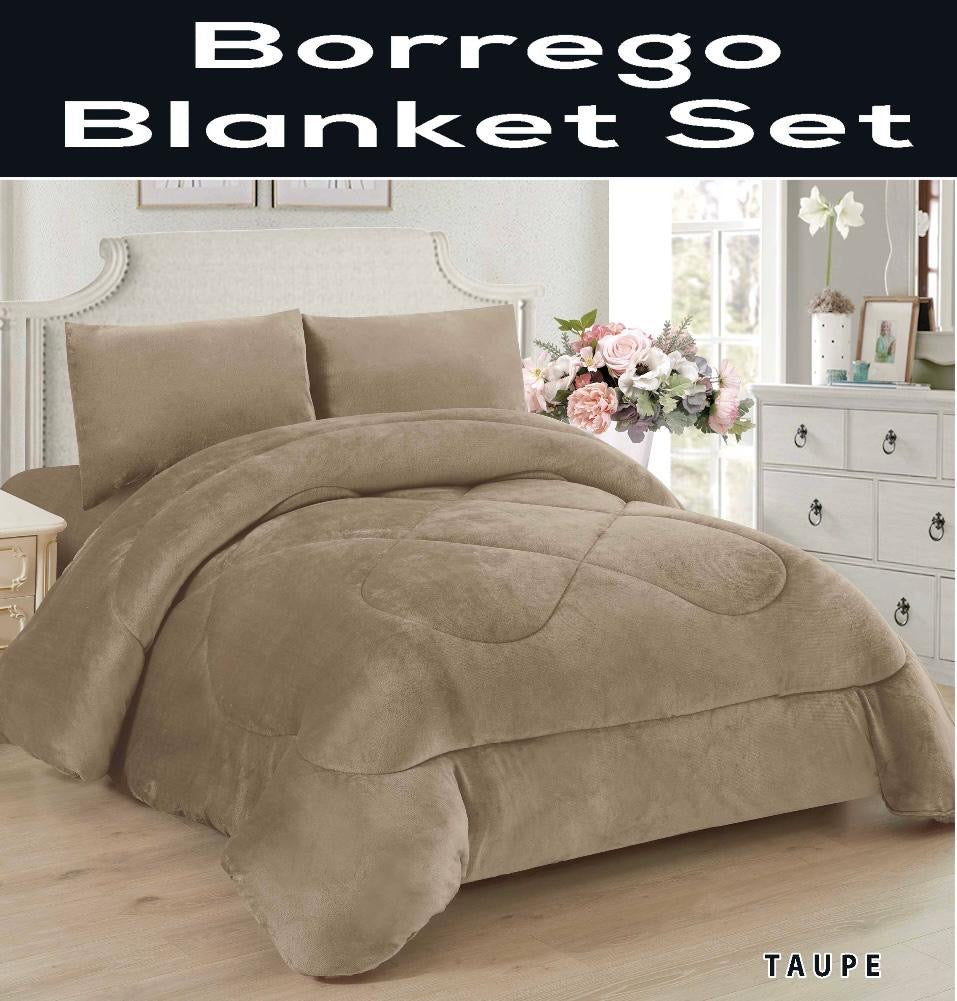4510CAL- TAUPE SOLID BORREGO BLANKET CAL KING SIZE TAUPE (7PCS)