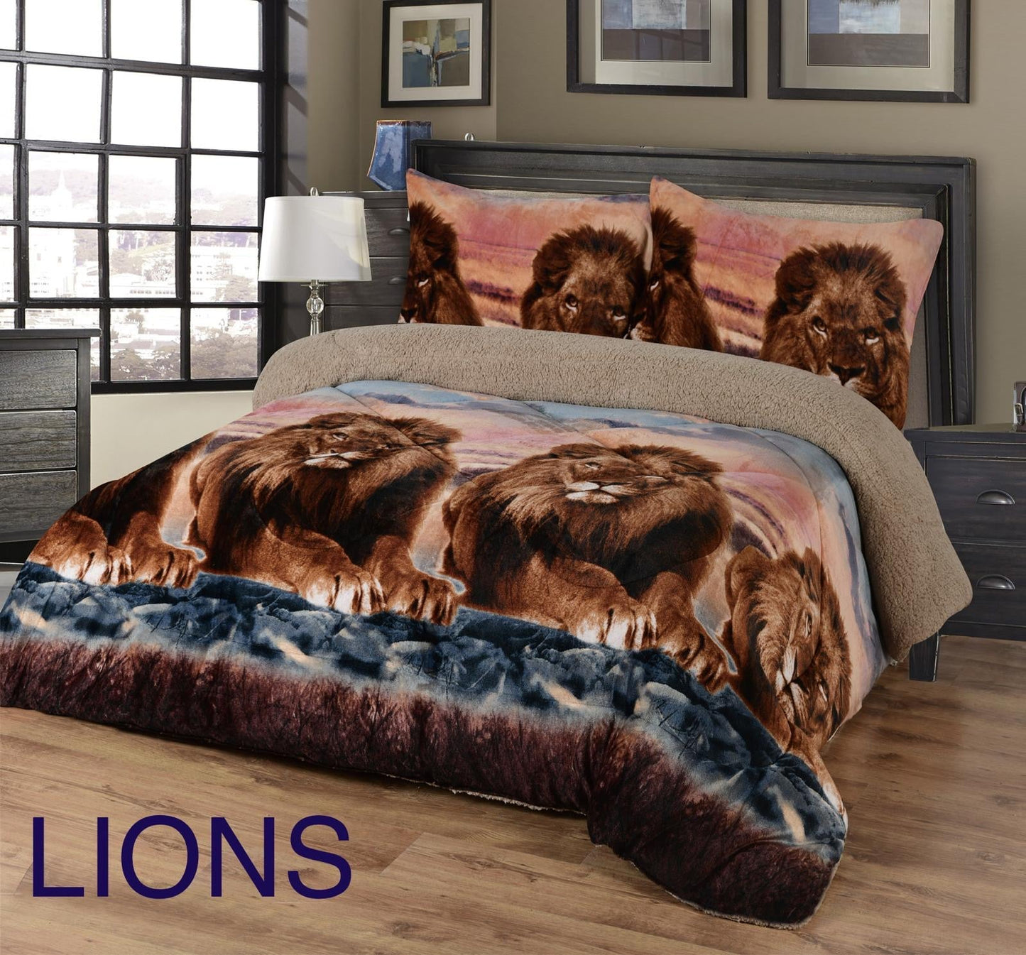 4515K PRINTED BORREGO BLANKET KING SIZE -LION(7pcs)