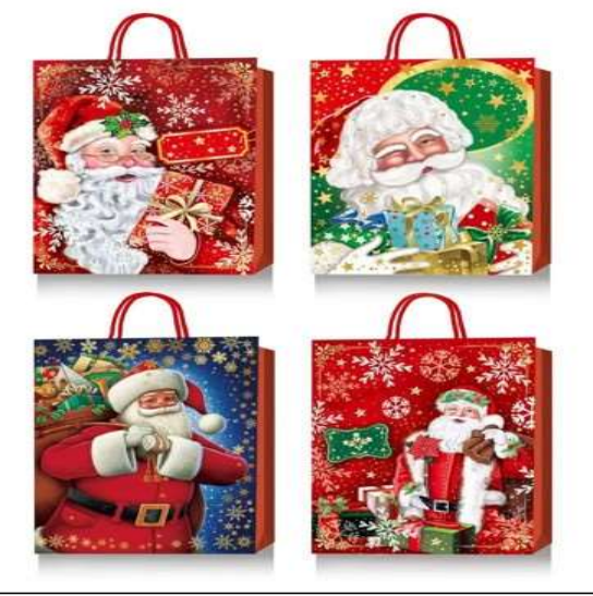 61653 XMAS GIFT BAG 4 DESIGNS HOT STAMP 7 X 9 X 4 (12)
