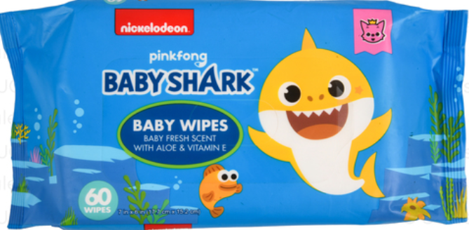 116364 BABY SHARK WIPES FRESH SCENT ALOE VERA 60 CT (24/PK)