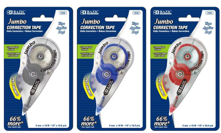 1630 BAZIC 5 mm x 394" Jumbo Correction Tape w/ Grip (24/PK)