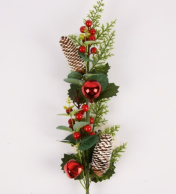 120179 HX X-MAS ARTIFICIAL FLOWER RED BALL & LEAVES & PINE CORN (36/PK)