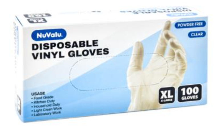 117786 NUVALU VINYL GLOVE DISPOSABLE 100CT SIZE XL (10/PK)