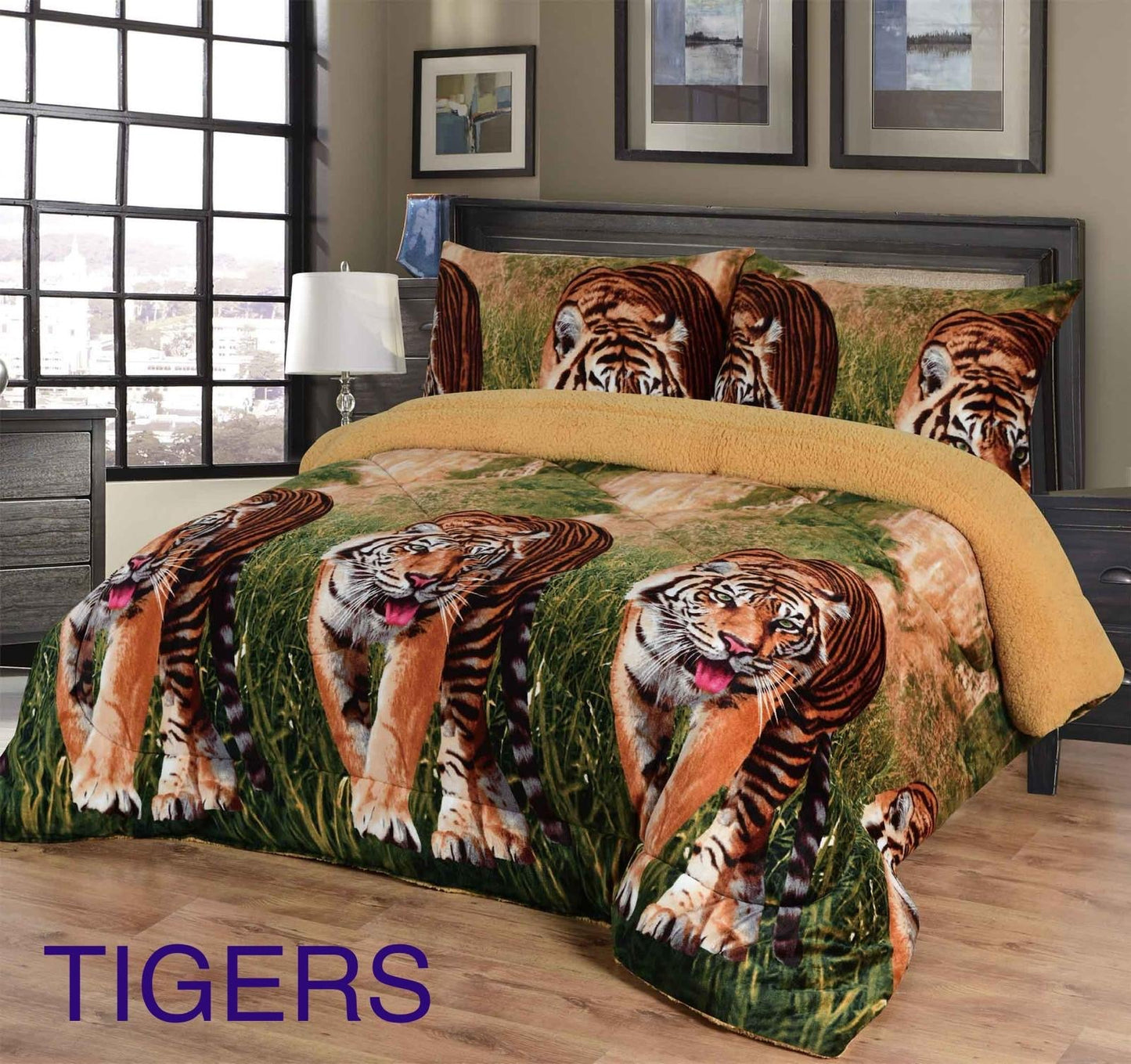 4515CAL PRINTED BORREGO BLANKET CALKING SIZE -TIGER (7pcs)