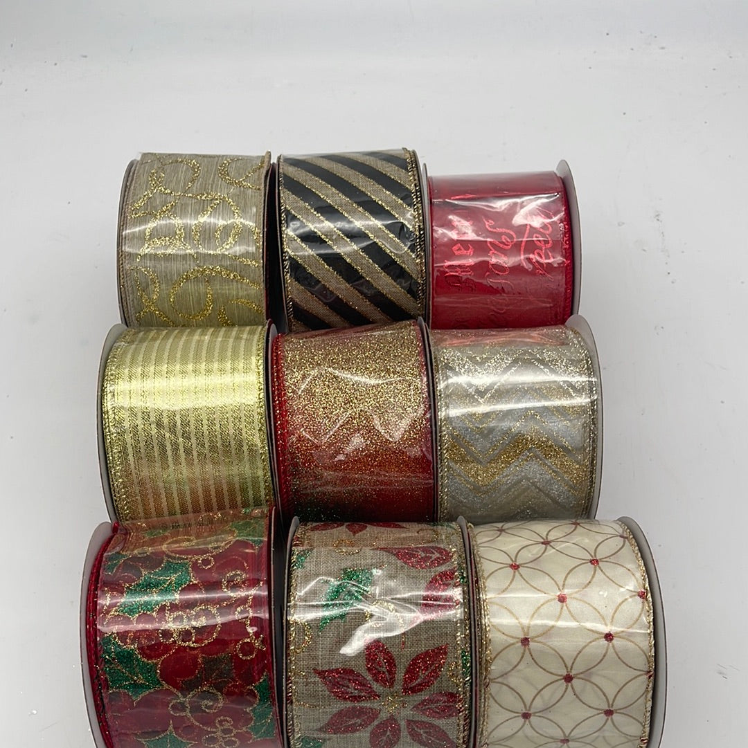 XMA2102 2.5” Wire X’MAS Ribbon 10yd Astd Color (36pcs)