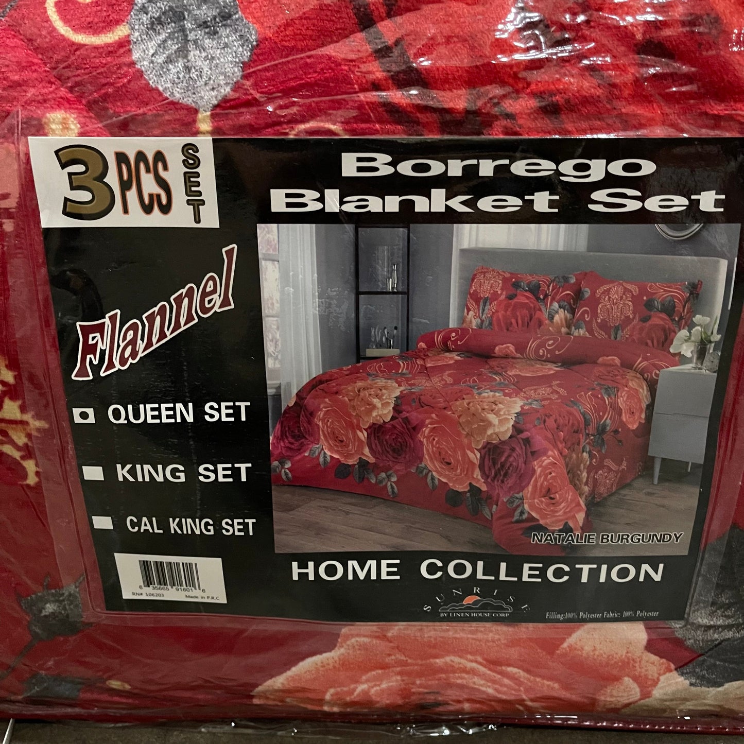 4515QNB PRINTED BORREGO BLANKET QUEEN SIZE - NATALIE BURGUNDY (7PCS)