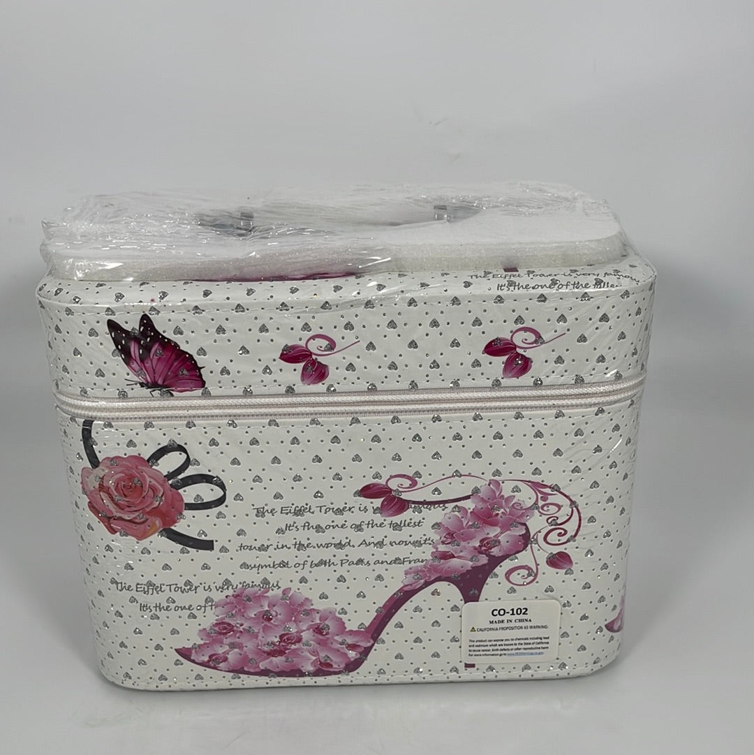 CO-102 3Pcs Cosmetic Case BUTTERFLY PINK/HEART (1pc)