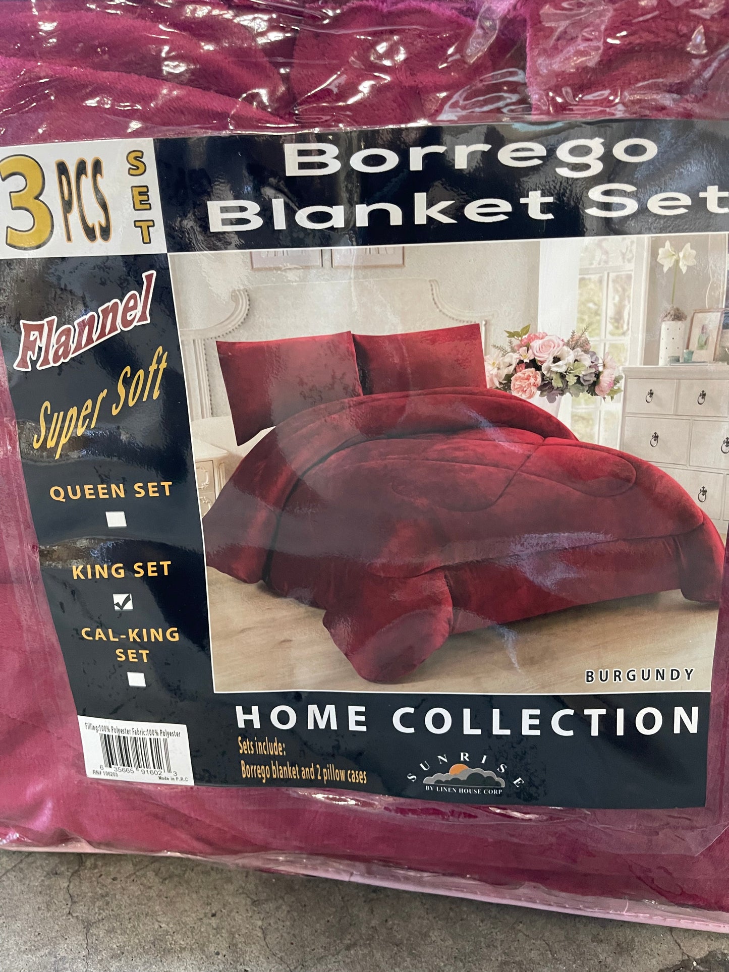 4510K-BUR SOLID BORREGO BLANKET KING SIZE BURGUNDY (7PCS)