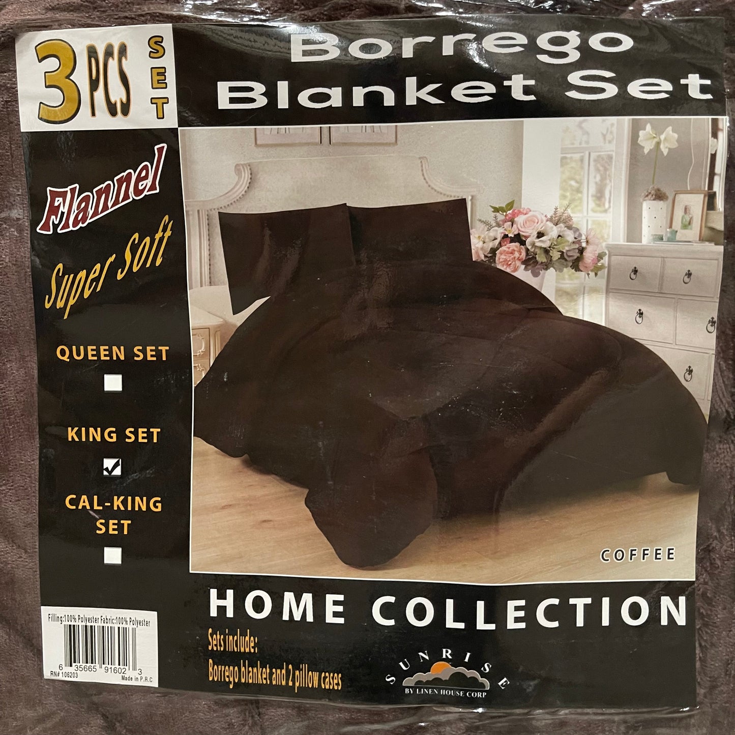4510K-COFF SOLID BORREGO BLANKET KING SIZE COFFEE (6PCS)