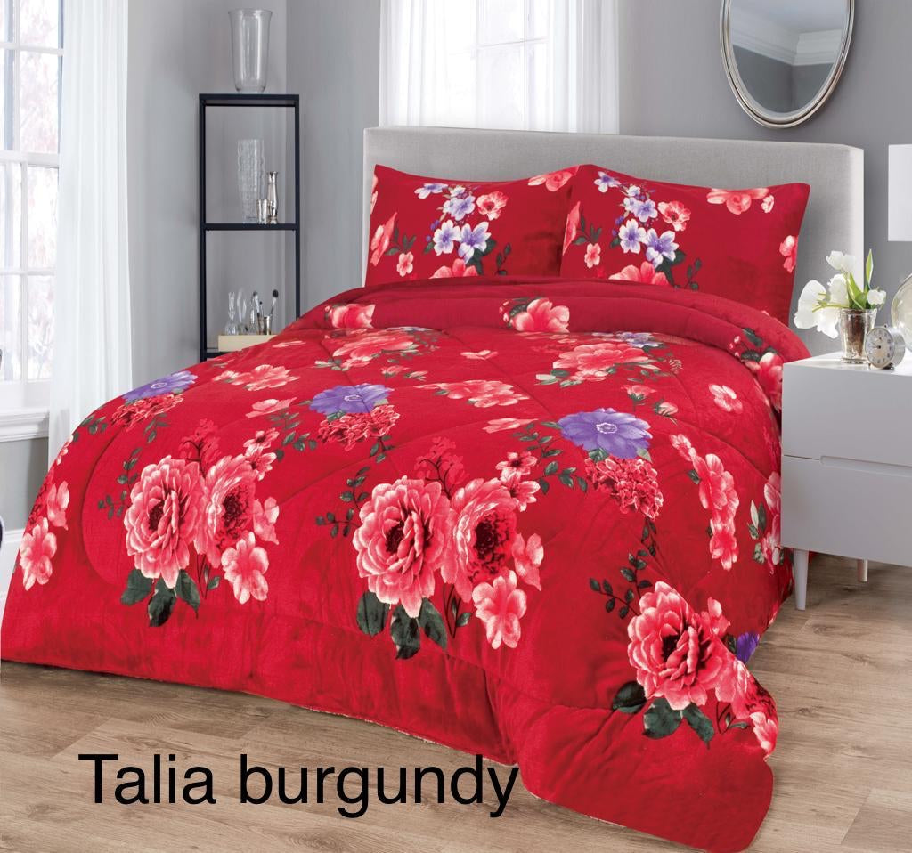 4515CAL PRINTED BORREGO CAL KING SIZE - TALIA BURGUNDY (6pcs)