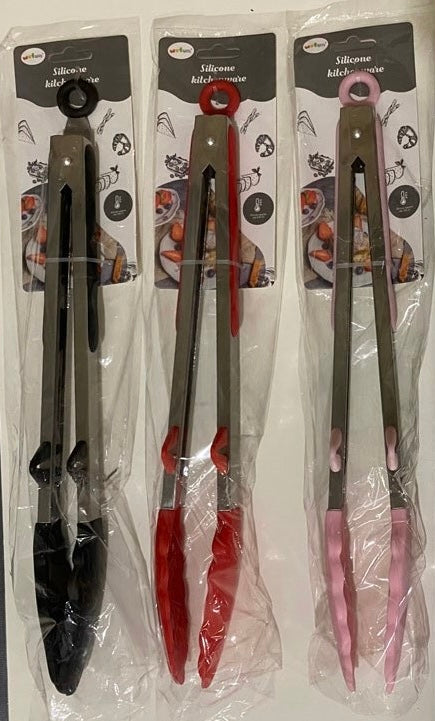 CK004 FOOD TONG-12INCH ,   RED BLACK PINK(3COLOR AVERAGE MIXING) (24/cs)