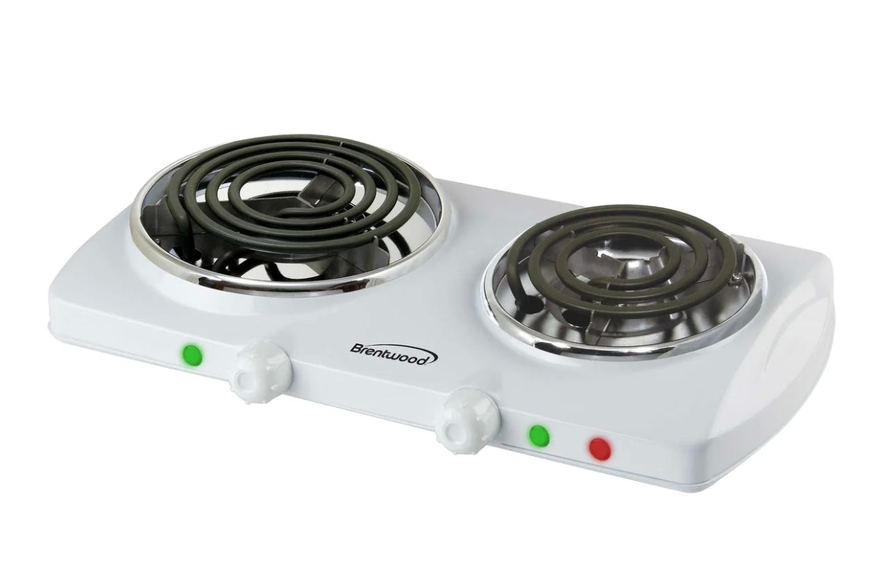 TS-368 BRENTWD ELEC. DOUBLE BURNER 1500W- WHT -cETL (4/CS)