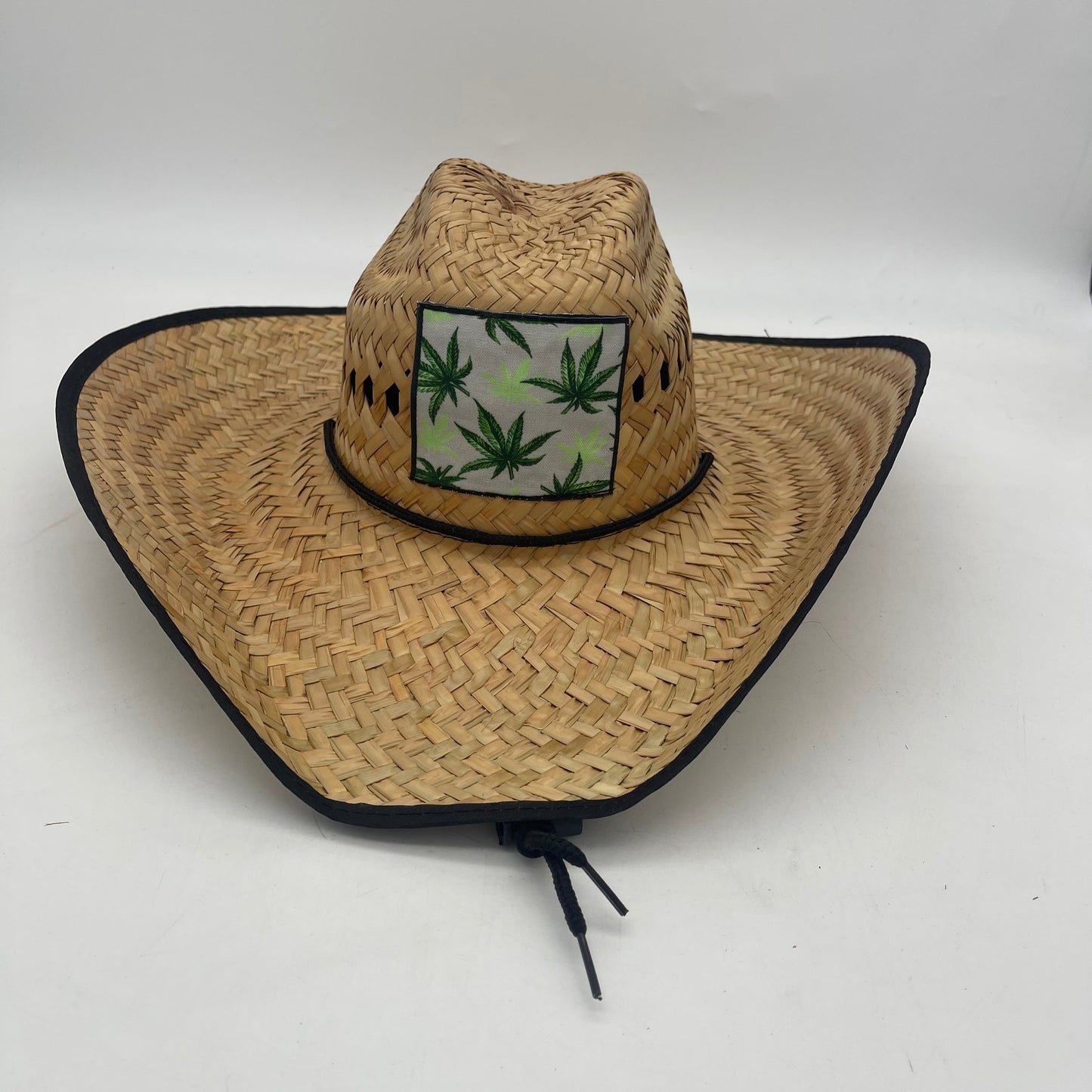 Palm Hat Chihuahua/Edge Black Bias with Cord, Green Leaf Patch and Hanger (12pcs)