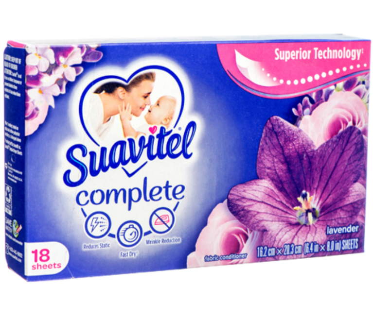 391973 SUAVITEL FABRIC SHEET 18 CT LAVENDER (15/CS)