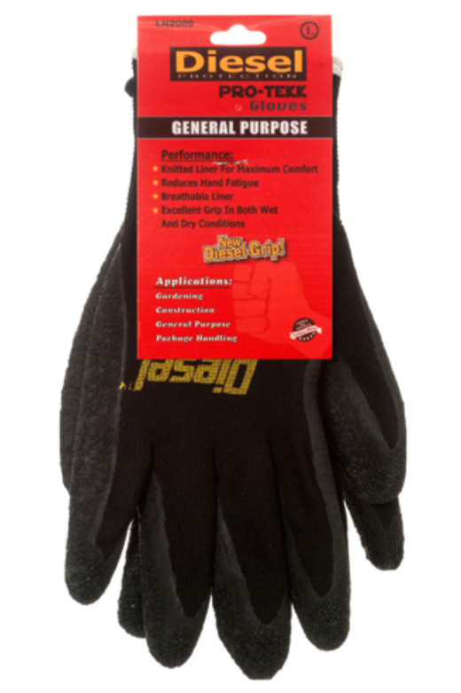 63579 DIESEL GLOVE LATEX W/CRINKLE LG 1PAIR (12/PK)