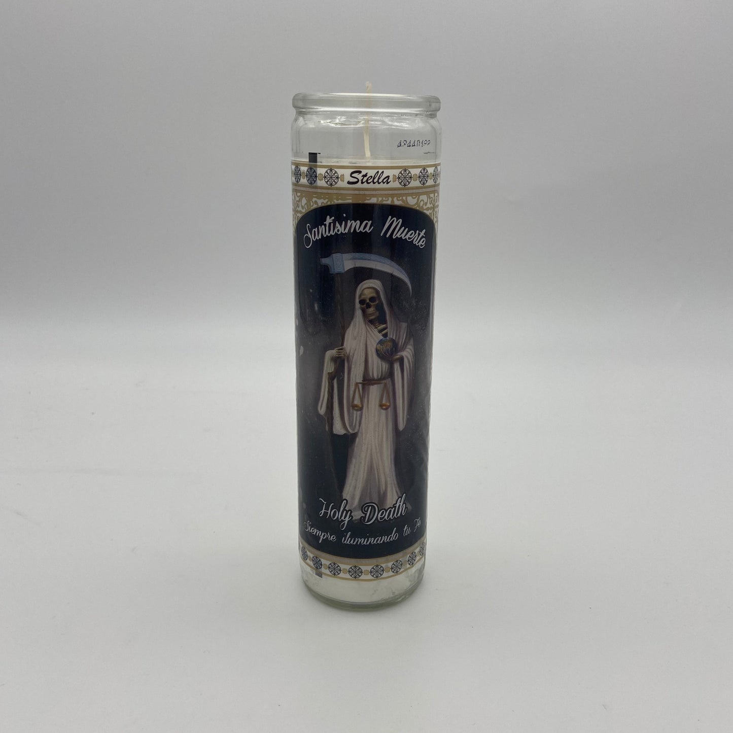 0347 Glass Candle Holy Death/Santa Muerte white (12pcs/package)