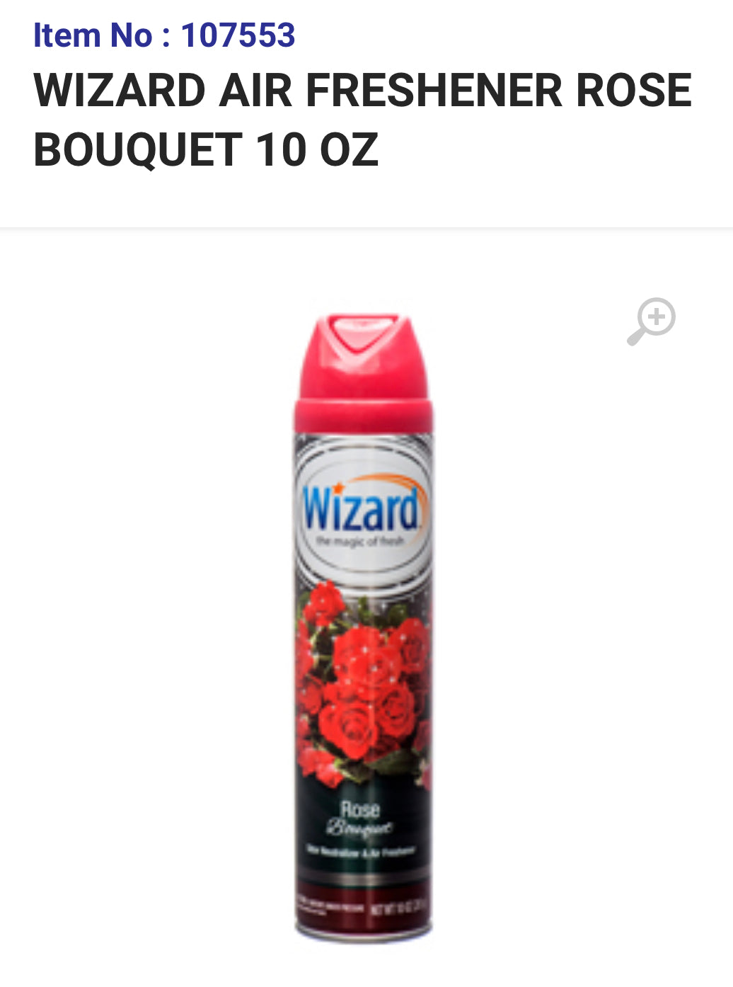 107553 WIZARD AIR FRESHENER ROSE BOUQUET 10 OZ (12/PK)