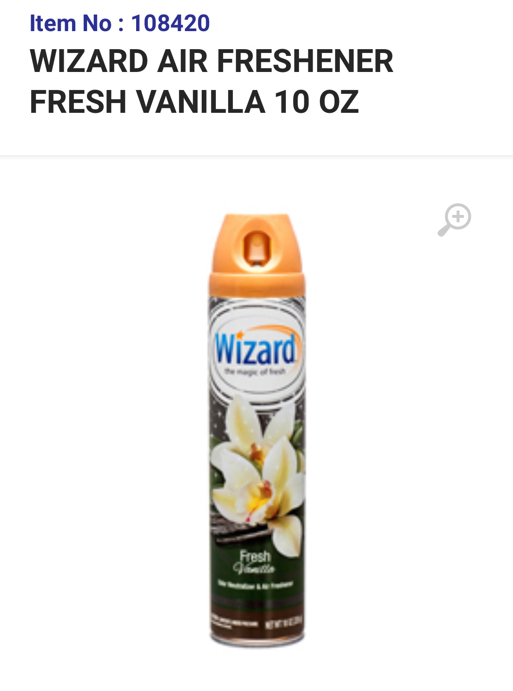 108420 WIZARD AIR FRESHENER FRESH VANILLA 10 OZ (12/PK)