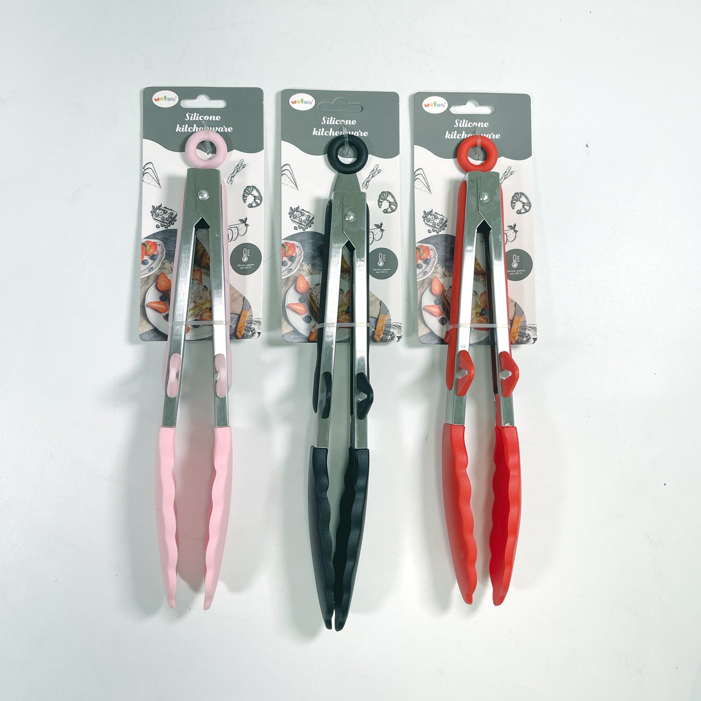 CK003 FOOD TONG-9INCH ,    RED BLACK PINK(3COLOR AVERAGE MIXING) (24/cs)