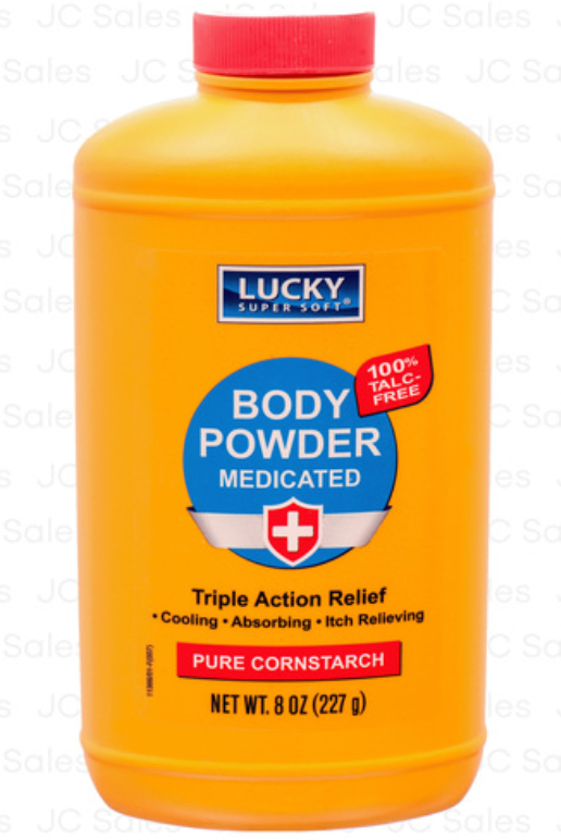 100679 LUCKY MEDICATED CORN STARCH BODY POWDER 8 OZ (12/PK)