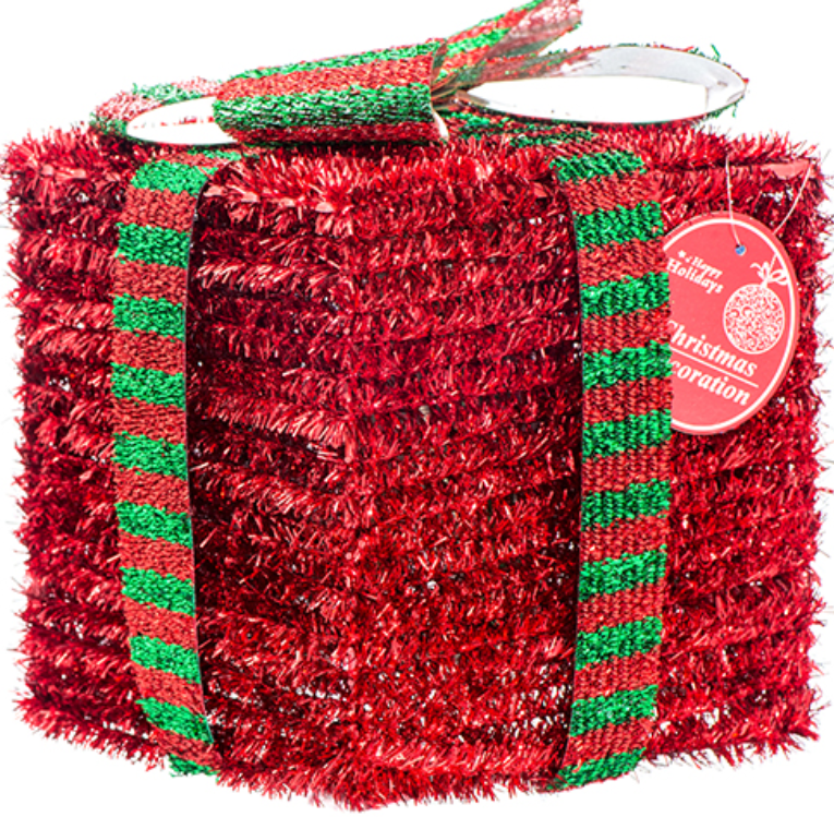 202726 HX XM 3D TINSEL GIFT BOX RED W/STRIPS (6/PK)
