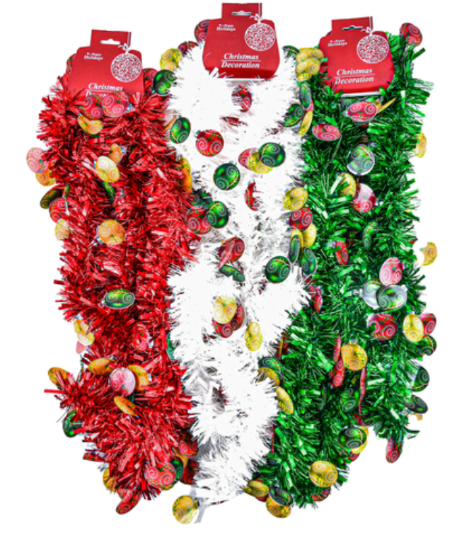 203393 HX TINSEL GARLAND W/ REAL PHOT BALL (24/PK)