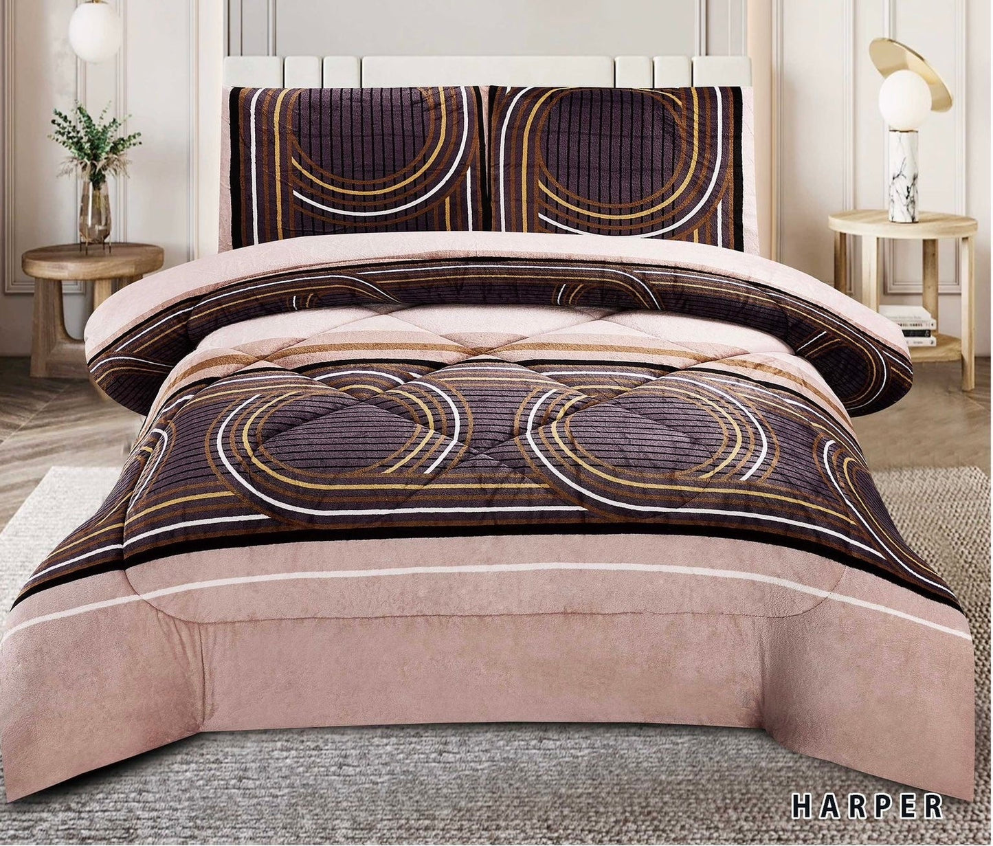 4515K  PRINTED  BORREGO BLANKET KING  SIZE - HARPER (7pcs)