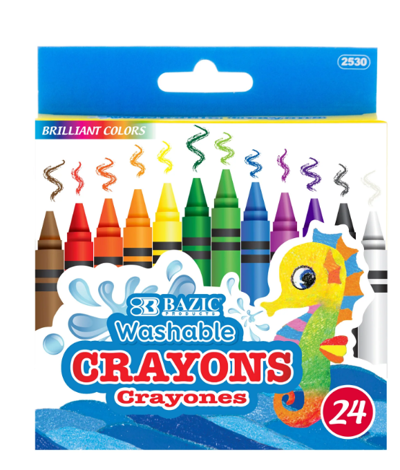 2530 BAZIC 24 Color Washable Premium Crayons (24/PK)