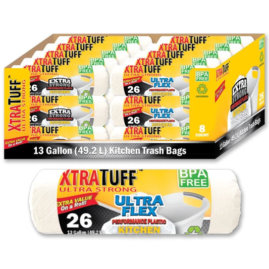 30107 Xtratuff Trash Bag Roll 13GAL 26CT White (48/CS)