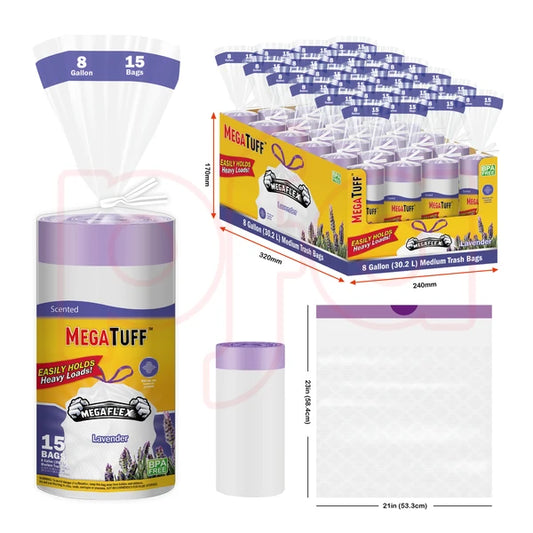 30180 MegaTuff Drawstring Flex 8Gal 15CT Lavender (24/CS)