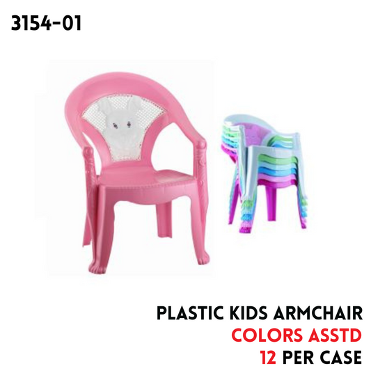 3154-01 Plastic Kids Arm Chair Ast Color (12/CS)