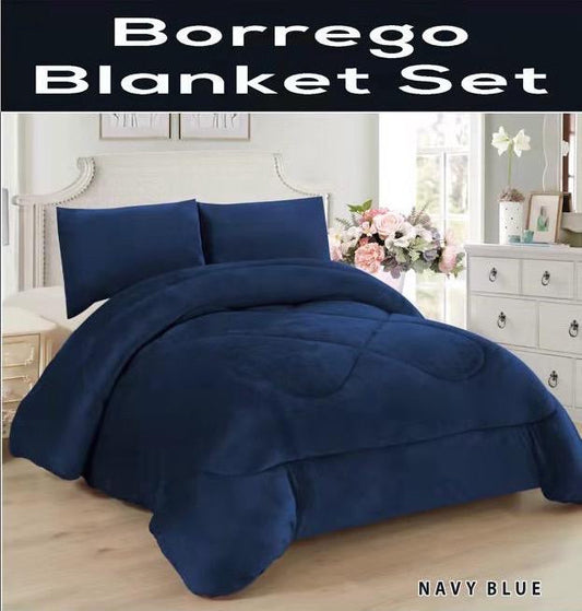 4510Q  SOLID BORREGO BLANKET QUEEN SIZE  -NAVY (7pcs)