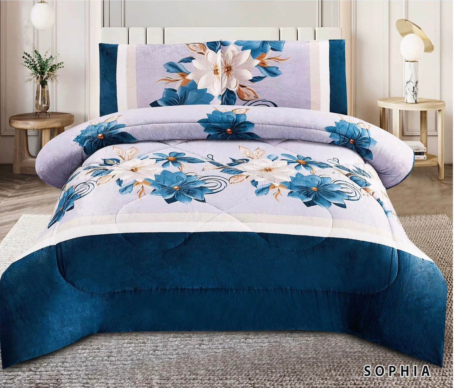 4515Q-PRINTED  BORREGO BLANKET QUEEN SIZE - SOPHIA   (7pcs)