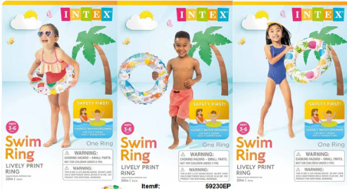 59230EP 20"INTEX INFLATABLE LIVELY PRINT SWIM RING (36/CS)