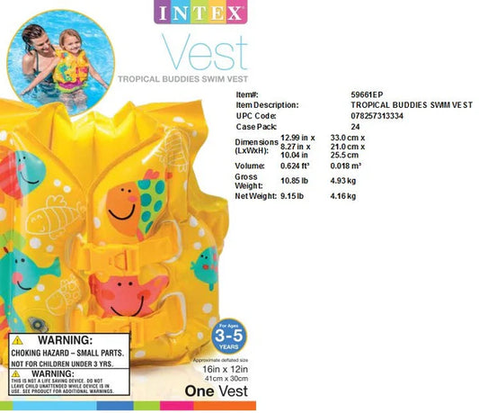 59661EP 16X12"INTEX TROPICAL BUDDIES SWIM VEST (24/CS)