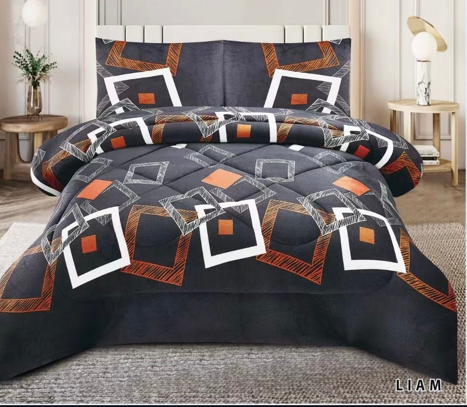 4515K PRINTED    BORREGO BLANKET KING  SIZE - LIAM   (7pcs)