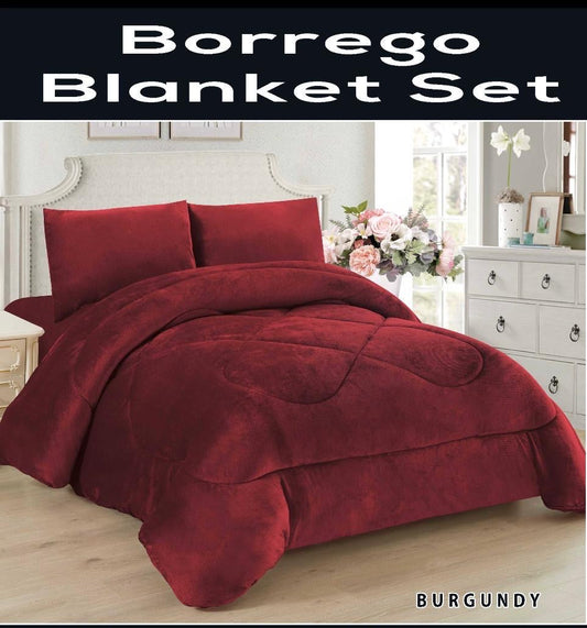 4510Q-BURGUNDY  SOLID BORREGO BLANKET QUEEN SIZE - BURGUNDY (7pcs)