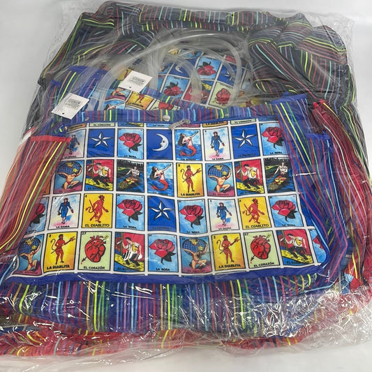 BA1562 Bag Lotería Design Platic Shopper (12pcs) (10dz/ct) (blue-red-pink-black)