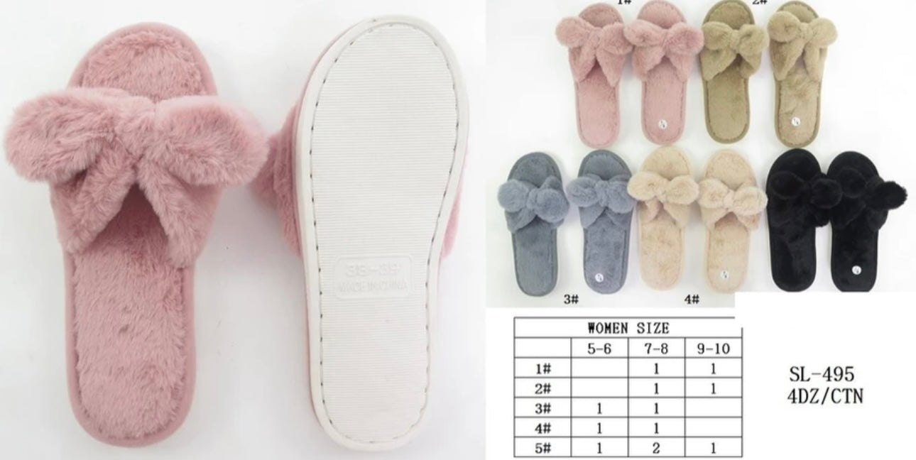 SL495  FAUX WINTER SLIPPERS OPEN TOE 4DZ/CT (12)