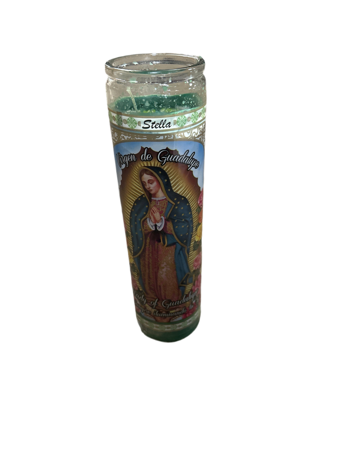 6030 Glass Candle Lady of Guadalupe Green / Virgen de Guadalupe Verde   (12pcs/package)