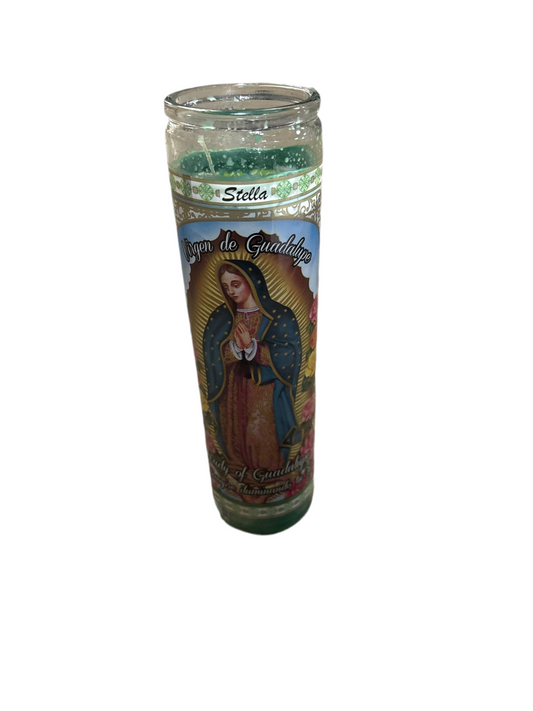 6030 Glass Candle Lady of Guadalupe Green / Virgen de Guadalupe Verde   (12pcs/package)