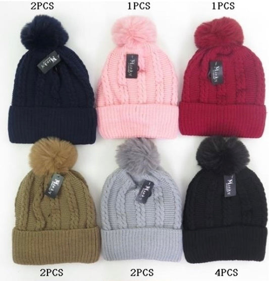 2HT1073 WINTER BEANIE DOUBLE LAYER HAT WITH POM POM (12pcs)  (16DZ/case) CHECKED