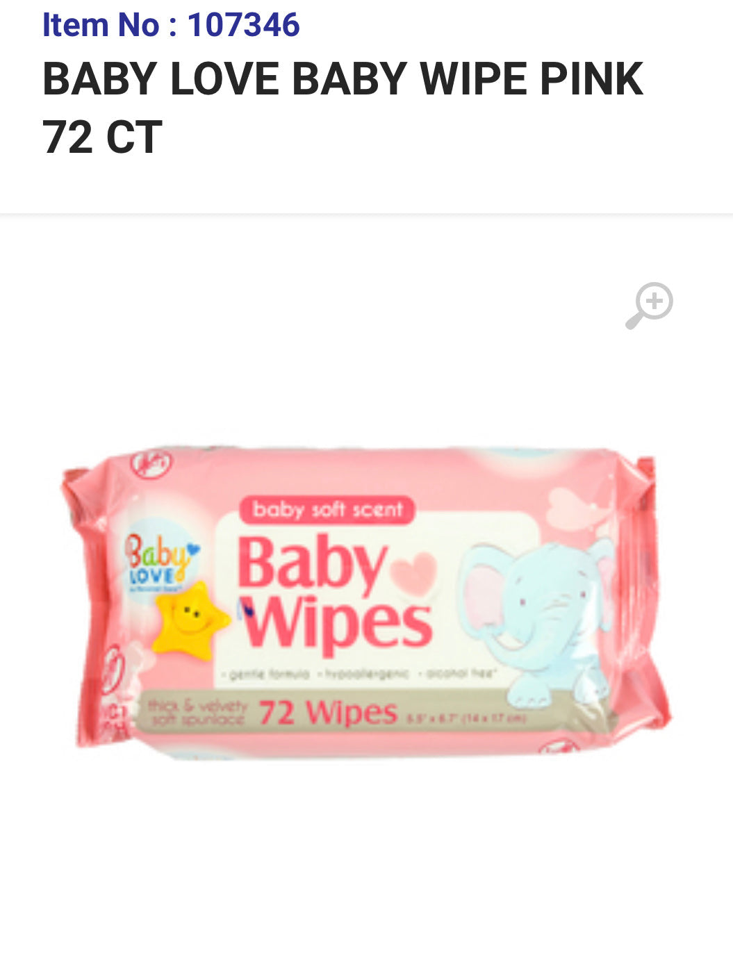 10486 BABY LOVE BABY WIPE PINK 72 CT (12)