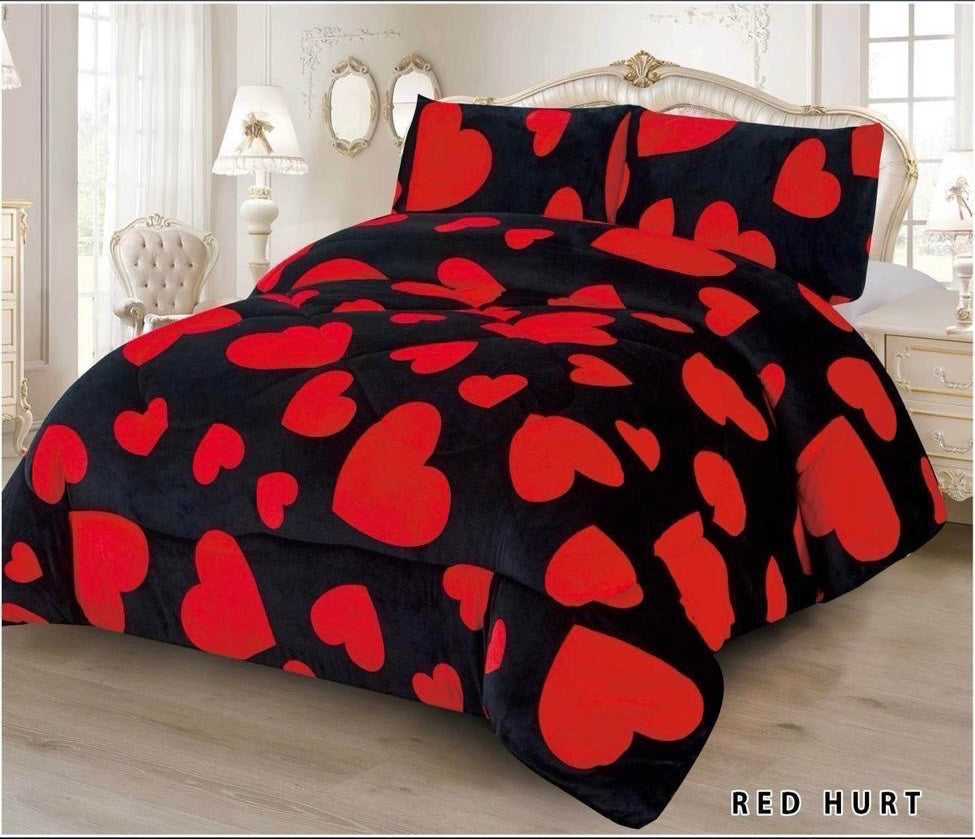 4515K  PRINTED  BORREGO BLANKET KING  SIZE - RED HEART- RED HURT  (7pcs)